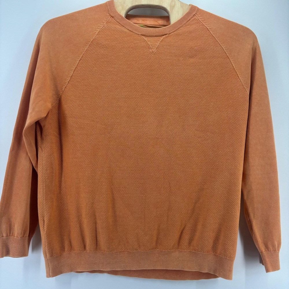 Tommy Bahama Sweater Mens XXL Orange Textured Cotton Raglan Pullover Marlin Logo